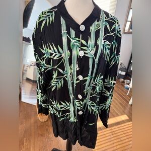 Vintage Elegant Black and Green Leaf Print Women's Blazer